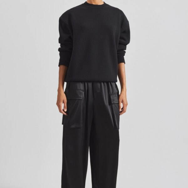 The Frankie Shop Delny Satin Cargo Pants - Black - Oversized Minimalist Pants in Black - Shop at Coveti