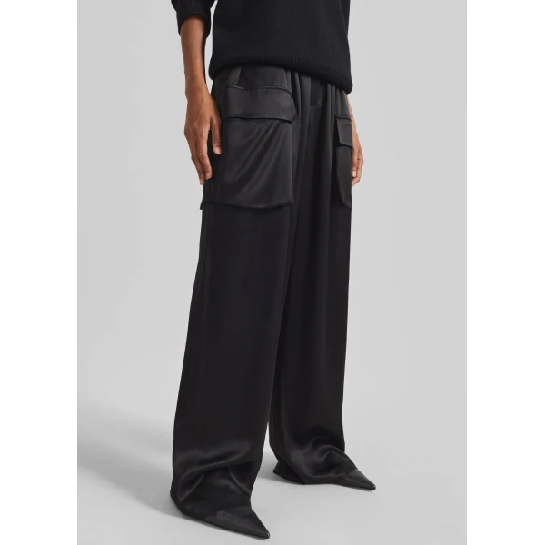 The Frankie Shop Delny Satin Cargo Pants – Black, view 4