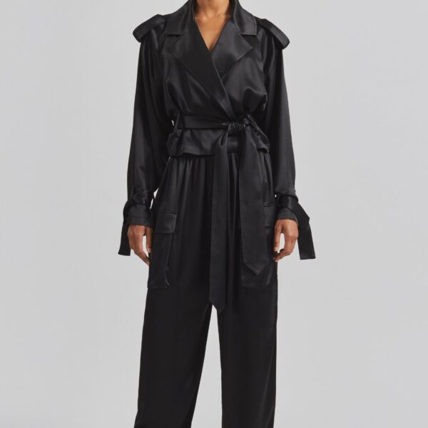 The Frankie Shop Delny Satin Cargo Pants - Black - Oversized Minimalist Pants in Black - Shop at Coveti