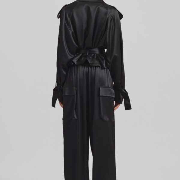 The Frankie Shop Delny Satin Cargo Pants - Black - Oversized Minimalist Pants in Black - Shop at Coveti