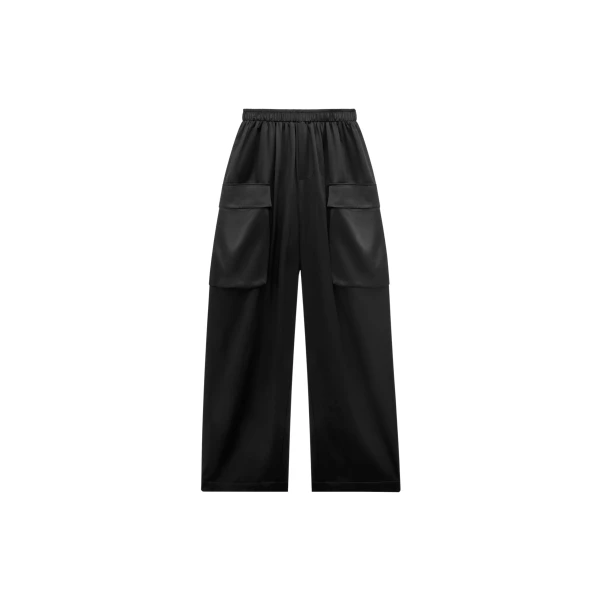 The Frankie Shop Delny Satin Cargo Pants - Black - Oversized Minimalist Pants in Black - Shop at Coveti