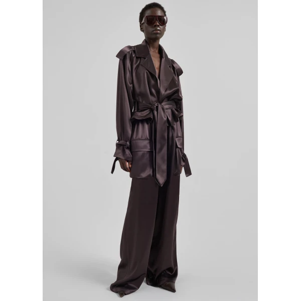 The Frankie Shop Delny Satin Cargo Pants – Dark Brown, view 2