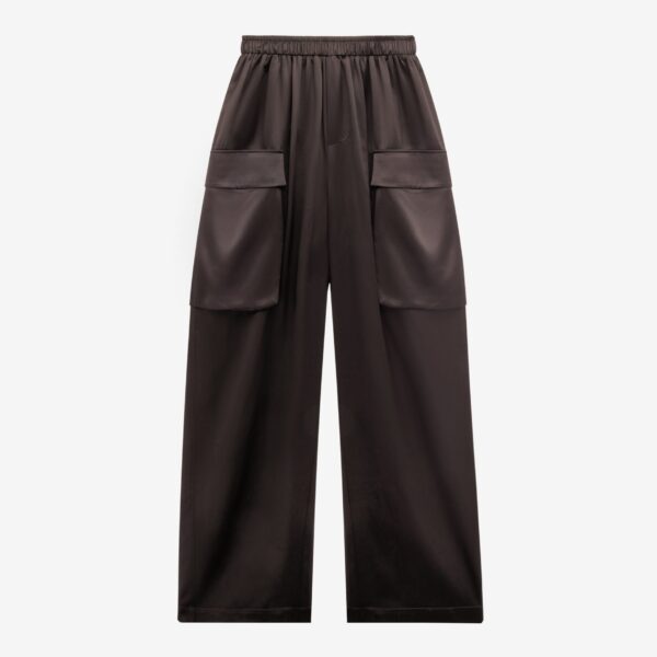 The Frankie Shop Delny Satin Cargo Pants - Dark Brown - Oversized Minimalist Pants in Brown - Shop at Coveti