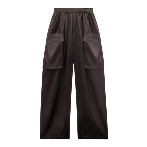 The Frankie Shop Delny Satin Cargo Pants - Dark Brown - Oversized Minimalist Pants in Brown - Shop at Coveti