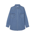 The Frankie Shop Desona Denim Shirt - Medium Wash - Oversized Minimalist Tops in Blue - Shop at Coveti