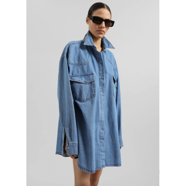 The Frankie Shop Desona Denim Shirt – Medium Wash, view 6