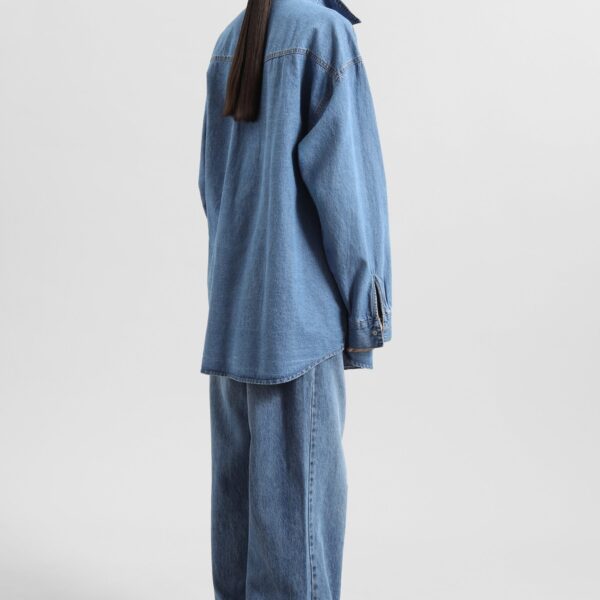 The Frankie Shop Desona Denim Shirt - Medium Wash - Oversized Minimalist Tops in Blue - Shop at Coveti