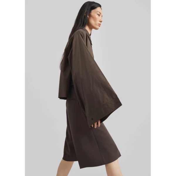 The Frankie Shop Dharoi Adjustable Sleeve Layered Shirt – Brown, view 4