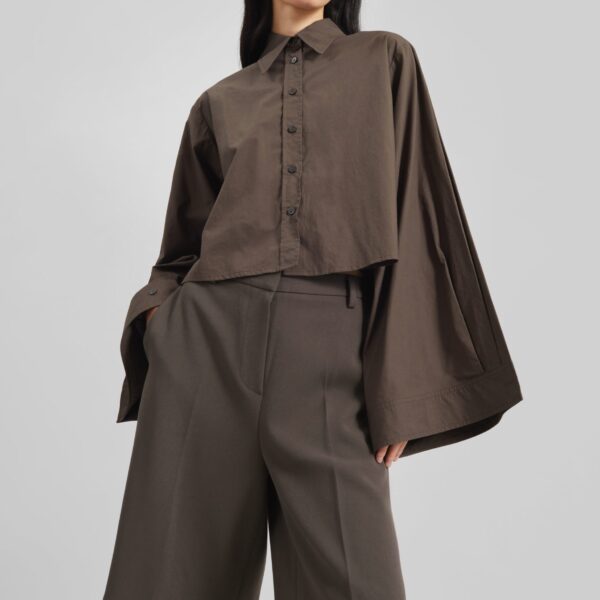 The Frankie Shop Dharoi Adjustable Sleeve Layered Shirt - Brown - Oversized Minimalist Tops in Brown - Shop at Coveti