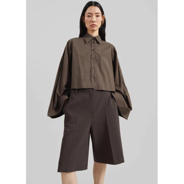 The Frankie Shop Dharoi Adjustable Sleeve Layered Shirt – Brown, view 6