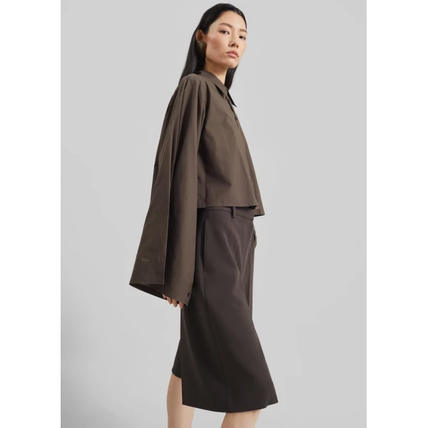 The Frankie Shop Dharoi Adjustable Sleeve Layered Shirt – Brown, view 7