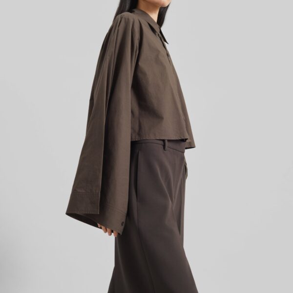 The Frankie Shop Dharoi Adjustable Sleeve Layered Shirt - Brown - Oversized Minimalist Tops in Brown - Shop at Coveti