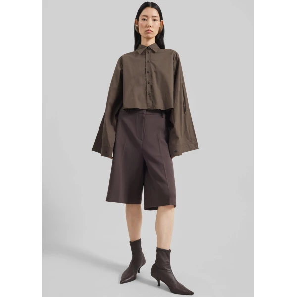 The Frankie Shop Dharoi Adjustable Sleeve Layered Shirt – Brown, view 8