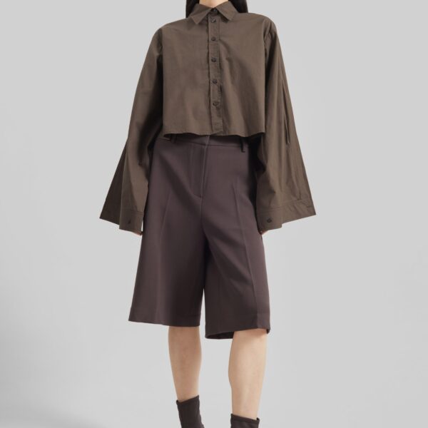 The Frankie Shop Dharoi Adjustable Sleeve Layered Shirt - Brown - Oversized Minimalist Tops in Brown - Shop at Coveti