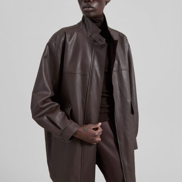 The Frankie Shop Douvrin Faux Leather Jacket - Brown - Oversized Minimalist Jackets in Brown - Shop at Coveti
