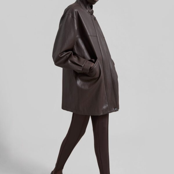 The Frankie Shop Douvrin Faux Leather Jacket - Brown - Oversized Minimalist Jackets in Brown - Shop at Coveti
