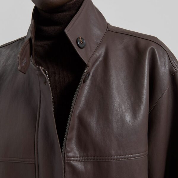 The Frankie Shop Douvrin Faux Leather Jacket - Brown - Oversized Minimalist Jackets in Brown - Shop at Coveti