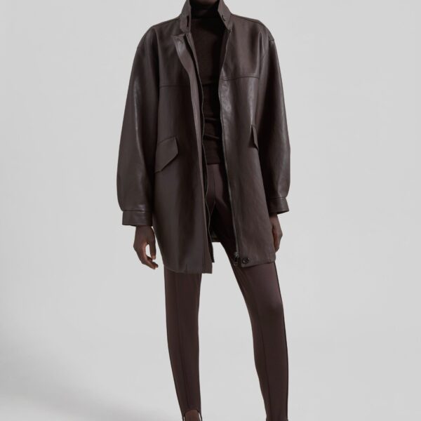 The Frankie Shop Douvrin Faux Leather Jacket - Brown - Oversized Minimalist Jackets in Brown - Shop at Coveti