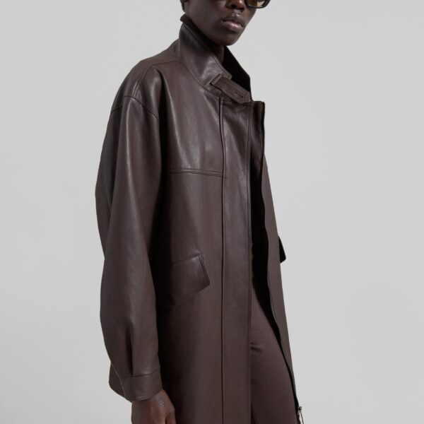 The Frankie Shop Douvrin Faux Leather Jacket - Brown - Oversized Minimalist Jackets in Brown - Shop at Coveti
