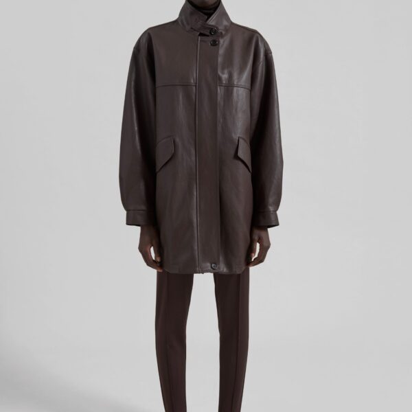 The Frankie Shop Douvrin Faux Leather Jacket - Brown - Oversized Minimalist Jackets in Brown - Shop at Coveti
