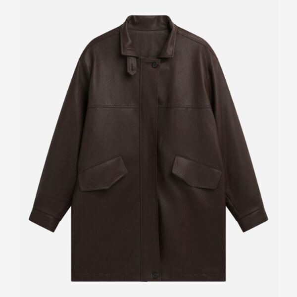 The Frankie Shop Douvrin Faux Leather Jacket - Brown - Oversized Minimalist Jackets in Brown - Shop at Coveti