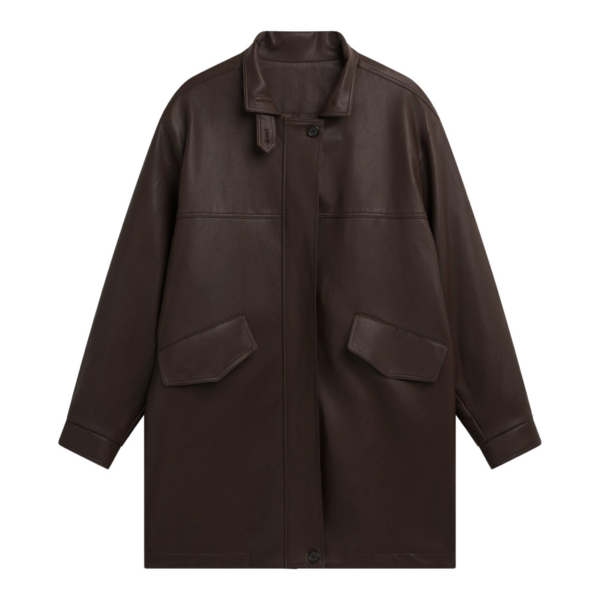 The Frankie Shop Douvrin Faux Leather Jacket - Brown - Oversized Minimalist Jackets in Brown - Shop at Coveti