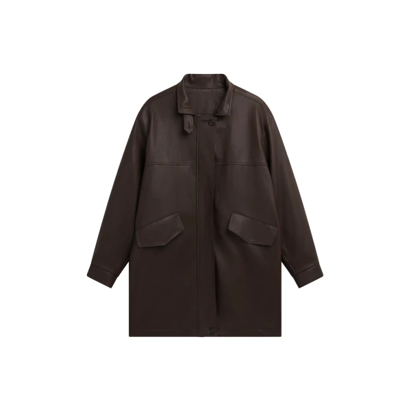 The Frankie Shop Douvrin Faux Leather Jacket - Brown - Oversized Minimalist Jackets in Brown - Shop at Coveti