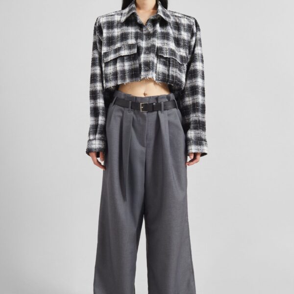 The Frankie Shop Dulverton Pleated Trousers - Grey - Oversized Minimalist Pants in Grey - Shop at Coveti