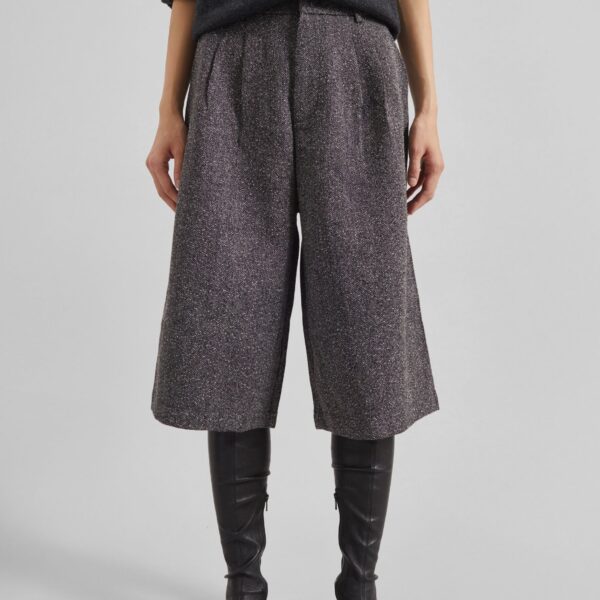 The Frankie Shop Dunley Bermuda Shorts - Charcoal Melange - Oversized Minimalist Shorts in Blue - Shop at Coveti