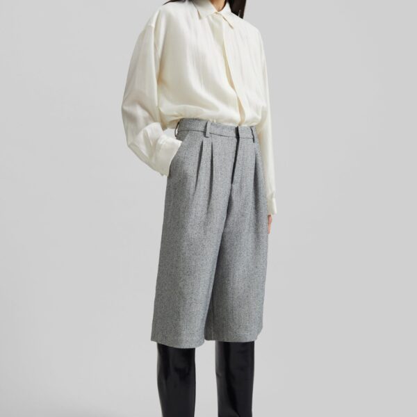 The Frankie Shop Dunley Bermuda Shorts - Grey Melange - Oversized Minimalist Shorts in Grey - Shop at Coveti