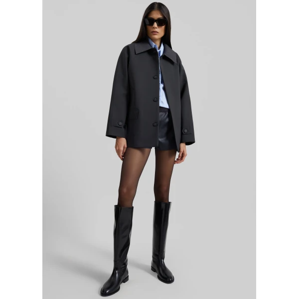 The Frankie Shop Ebbe Contrast Collar Boxy Jacket – Charcoal, view 4