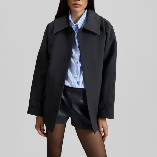 The Frankie Shop Ebbe Contrast Collar Boxy Jacket - Charcoal - Oversized Minimalist Jackets in Blue - Shop at Coveti