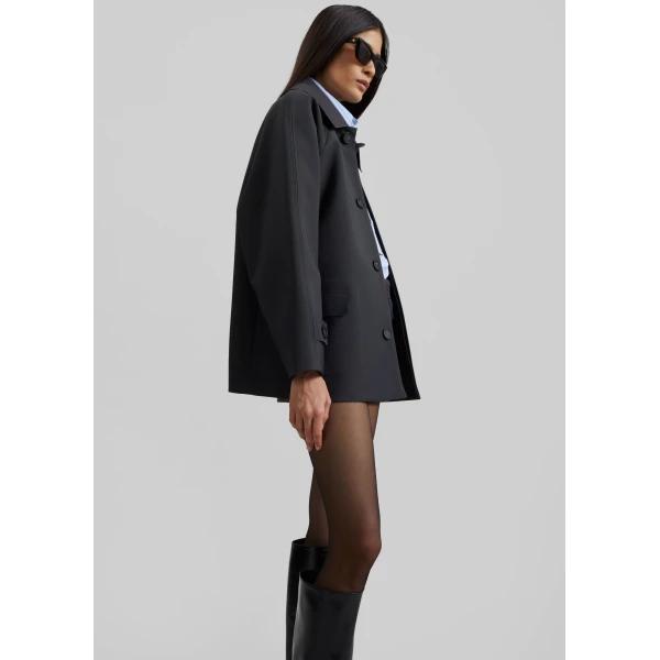 The Frankie Shop Ebbe Contrast Collar Boxy Jacket – Charcoal, view 6