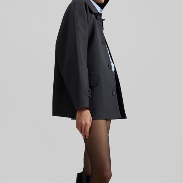 The Frankie Shop Ebbe Contrast Collar Boxy Jacket - Charcoal - Oversized Minimalist Jackets in Blue - Shop at Coveti