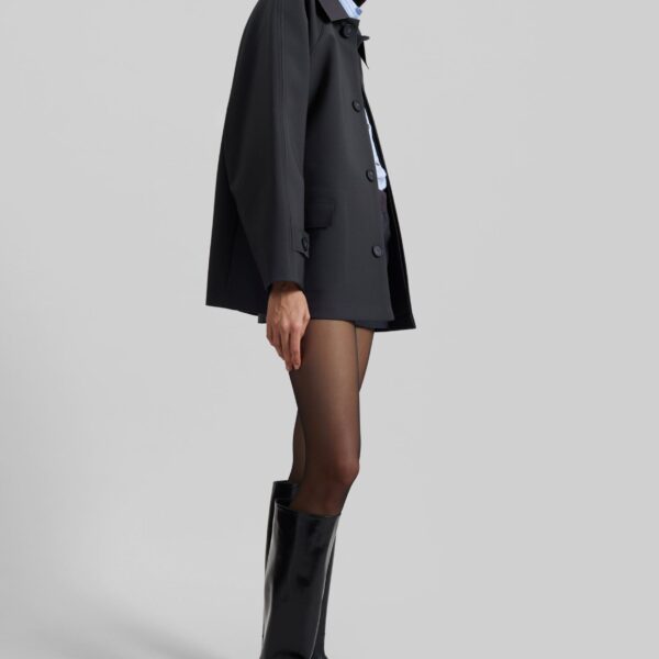 The Frankie Shop Ebbe Contrast Collar Boxy Jacket - Charcoal - Oversized Minimalist Jackets in Blue - Shop at Coveti