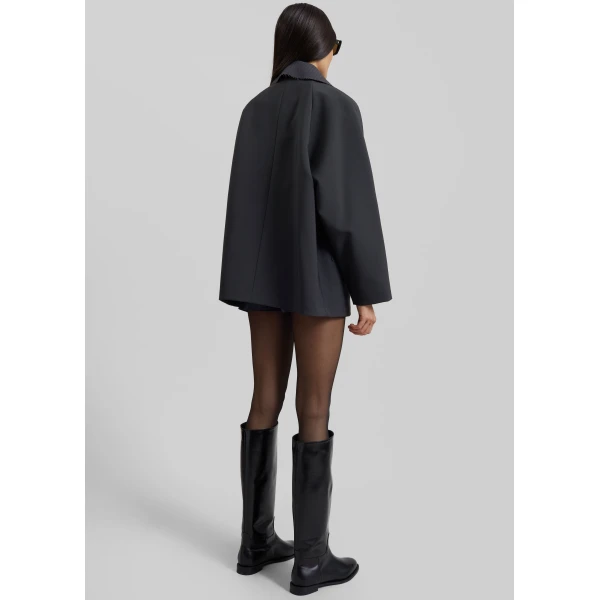 The Frankie Shop Ebbe Contrast Collar Boxy Jacket – Charcoal, view 8