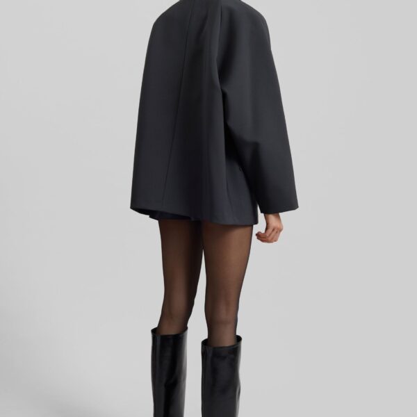 The Frankie Shop Ebbe Contrast Collar Boxy Jacket - Charcoal - Oversized Minimalist Jackets in Blue - Shop at Coveti