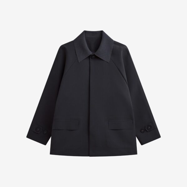 The Frankie Shop Ebbe Contrast Collar Boxy Jacket - Charcoal - Oversized Minimalist Jackets in Blue - Shop at Coveti