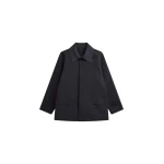 The Frankie Shop Ebbe Contrast Collar Boxy Jacket - Charcoal - Oversized Minimalist Jackets in Blue - Shop at Coveti