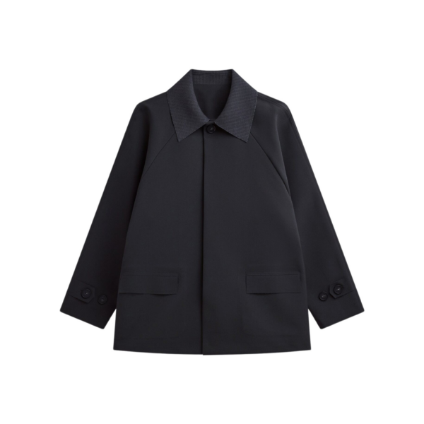 The Frankie Shop Ebbe Contrast Collar Boxy Jacket - Charcoal - Oversized Minimalist Jackets in Blue - Shop at Coveti