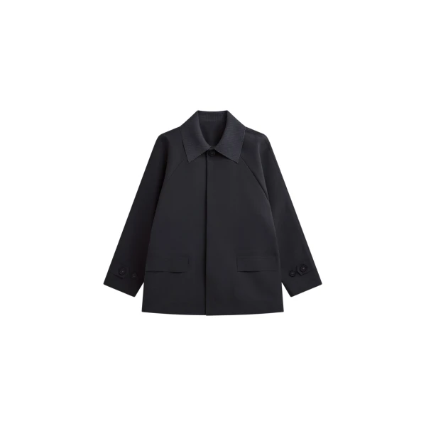 The Frankie Shop Ebbe Contrast Collar Boxy Jacket - Charcoal - Oversized Minimalist Jackets in Blue - Shop at Coveti