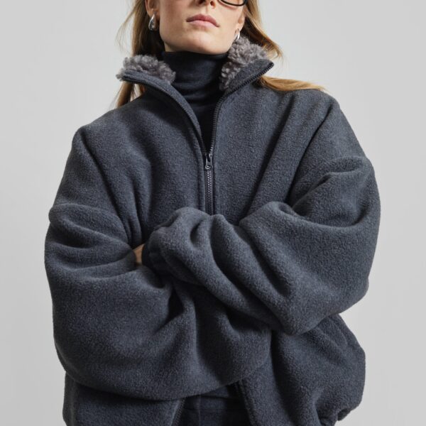 The Frankie Shop Edane Fleece Jacket - Dark Grey - Oversized Minimalist Jackets in Grey - Shop at Coveti