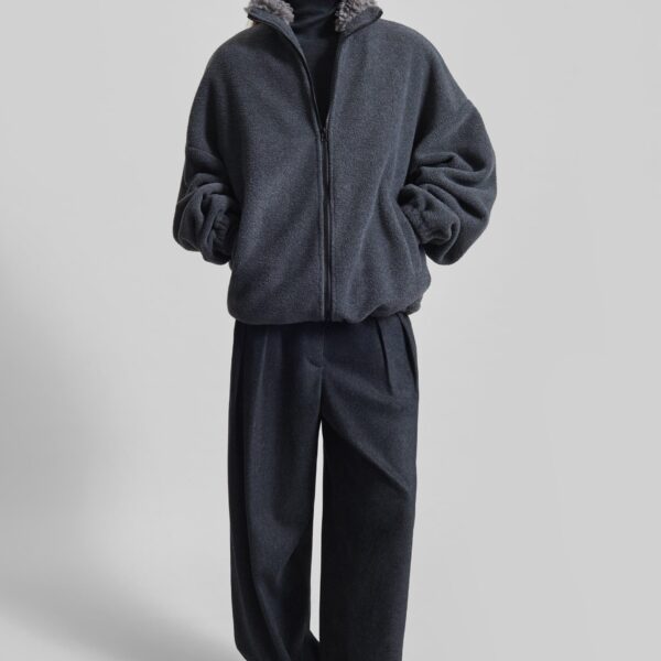 The Frankie Shop Edane Fleece Jacket - Dark Grey - Oversized Minimalist Jackets in Grey - Shop at Coveti