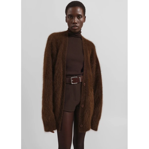 The Frankie Shop Elland Oversized Alpaca Cardigan – Olive Brown, view 3