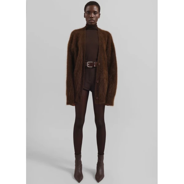 The Frankie Shop Elland Oversized Alpaca Cardigan – Olive Brown, view 5