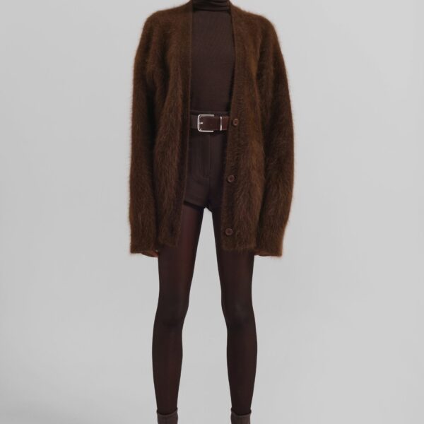 The Frankie Shop Elland Oversized Alpaca Cardigan - Olive Brown - Oversized Minimalist Knitwear in Brown - Shop at Coveti