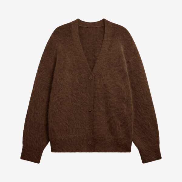 The Frankie Shop Elland Oversized Alpaca Cardigan - Olive Brown - Oversized Minimalist Knitwear in Brown - Shop at Coveti