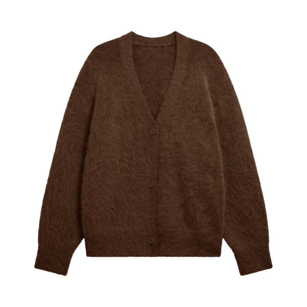 The Frankie Shop Elland Oversized Alpaca Cardigan - Olive Brown - Oversized Minimalist Knitwear in Brown - Shop at Coveti