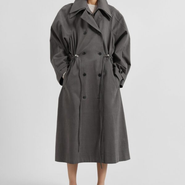 The Frankie Shop Elrod Drawstring Trench - Grey - Oversized Minimalist Coats in Grey - Shop at Coveti
