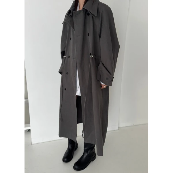 The Frankie Shop Elrod Drawstring Trench – Grey Coat, view 3